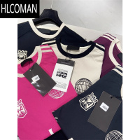 HLCOMAN欧货潮牌机能风嘻哈字母短袖t恤男女夏季高街潮流设计感撞色上衣