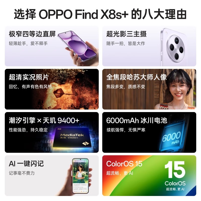 OPPO Find X8s+ 窄边框小直屏拍照智能手机 星野黑 16GB+1TB