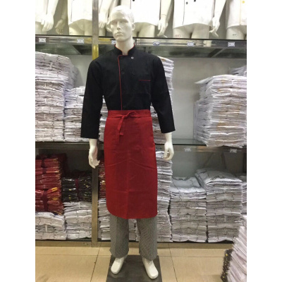 珂卡慕(KEKAMU)厨师工作服男短袖夏季薄款厨师服长袖白饭店食堂餐饮工衣厨房套装黑色红边长袖（单件）M/165