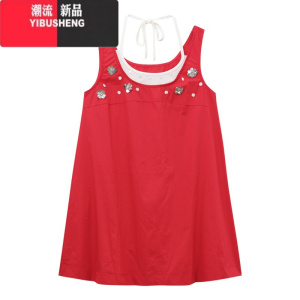 YIBUSHENG撞色假两件挂脖背心连衣裙女装季2024新款立体花朵宽松温柔短裙