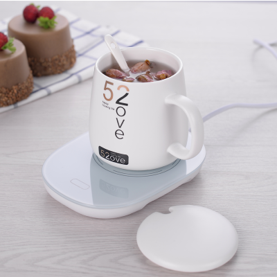 暖暖杯时光旧巷55度水杯加热器USB自动恒温宝保温碟暖杯垫保温底座热牛奶插电杯垫+520白色杯子+勺子