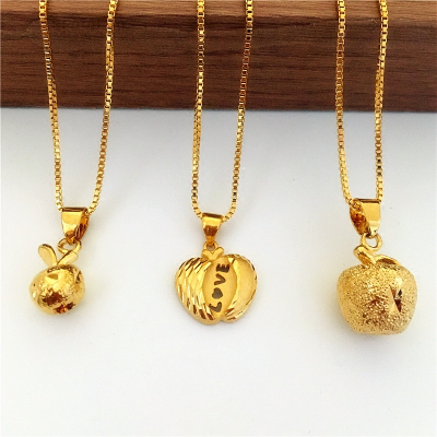 24K镀金沙金项链女 实心小苹果吊坠配饰圣诞节礼物仿金饰品不掉色送女朋友老婆情人节七夕生日礼物