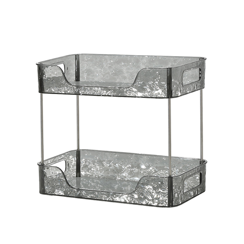 泽熙 [ZT2289]冰川纹收纳架客厅厨房茶杯架水杯架收纳架托盘玻璃 透灰色[双层]收纳架