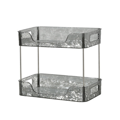 泽熙 [ZT2289]冰川纹收纳架客厅厨房茶杯架水杯架收纳架托盘玻璃 透灰色[双层]收纳架
