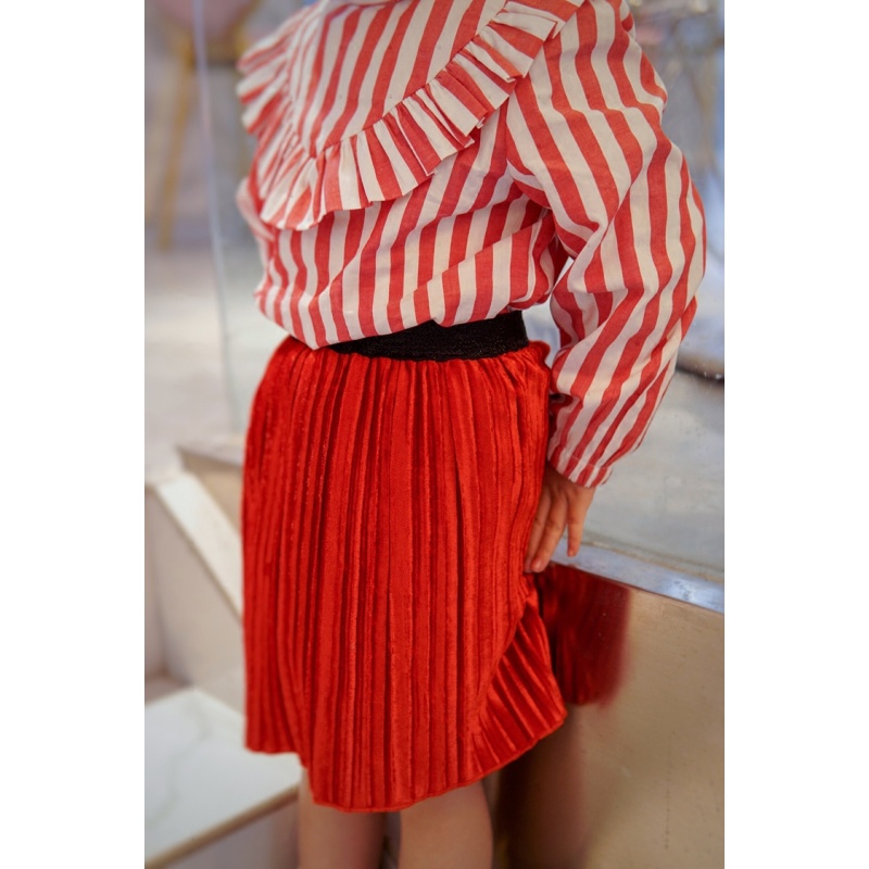 Mymoe 女童 红色丝绒百褶半身裙 女宝宝纯色百搭短裙春装潮