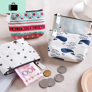 韩版布艺零钱包清新短款帆布迷你拉链小方包学生可爱硬币包钥匙包NEW LAKE女士双肩包