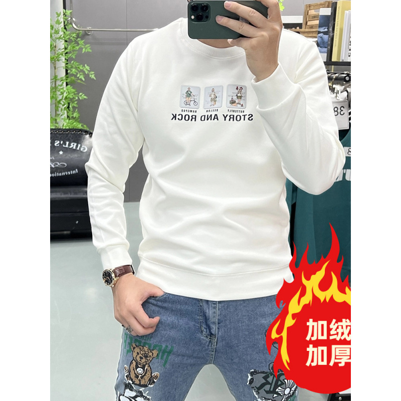 秋冬新款圆领长袖T恤时尚个性休闲印花男士卫衣修身潮流欧货打底t