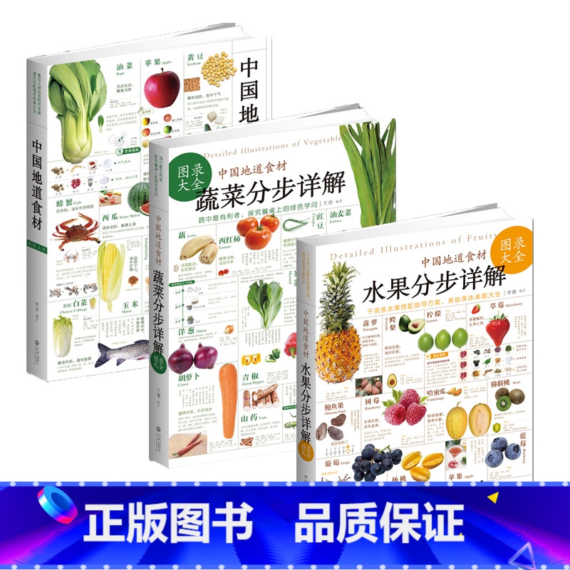 [正版]套装3册 蔬菜分步+水果分步详解图录大全+中国地道食材四季养生食补食疗大全食疗养生书籍中医饮食营养学儿童孕妇饮食