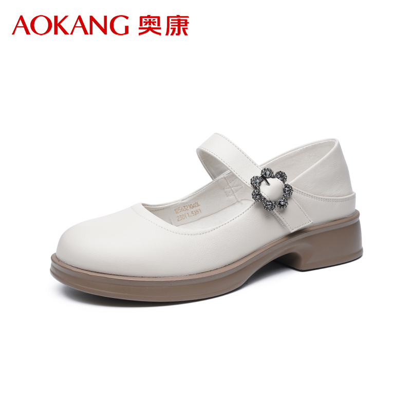 奥康女鞋时尚休闲舒适百搭玛丽珍皮鞋牛皮透气简约浅口通勤单鞋