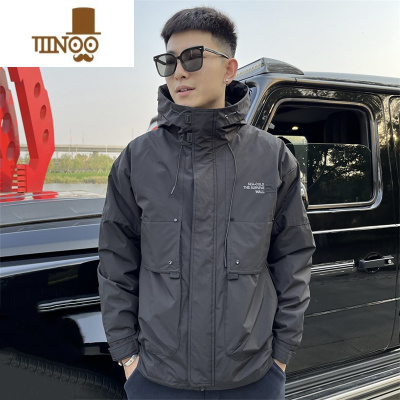 YANXU加厚刺绣连帽上衣网红同款冲锋衣外套潮流男百搭韩版宽松夹克