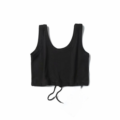 广赫-美式泫雅风设计撞色边露脐小背心下摆抽绳短款高腰上衣女