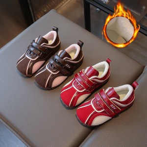 女童平底德训鞋潮流红色复古秋冬新款百搭软底儿童加绒休闲鞋