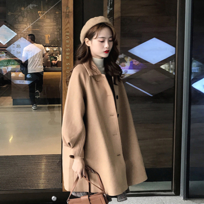 广赫香港2020秋冬韩版中长款毛呢外套女小个子风衣斗篷型灯笼袖大衣潮风衣