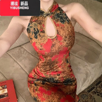 YIBUSHENG新中式御姐复古改良旗袍女季性感纯欲网纱高开叉包臀挂脖连衣裙