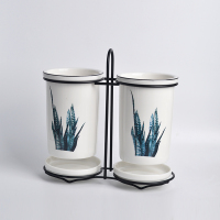 北欧陶瓷筷子厨房家用收纳盒桶平放筷子勺子笼家置物架筒沥水筷篓 敬平 万年青筷子筒手提筷笼