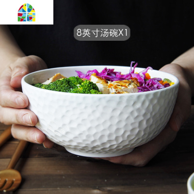 纯白骨瓷餐具碗盘套装家用欧式碗盘锤纹盘子汤盘平盘面碗饭 FENGHOU 8英寸平盘一个 28件