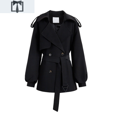 SUNTEK风衣女2020新款秋冬中长款流行小个子赫本风黑色外套收腰气质风衣