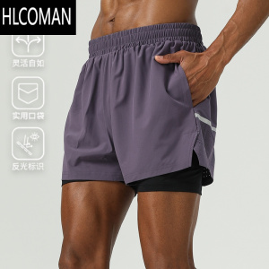 HLCOMANLIOFRO跑步健身训练二合一短裤马拉松超轻速干弹力透气运动三分裤