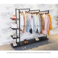 三维工匠服装店衣架展示架鞋包挂衣服架子移动落地男女装店货架侧挂服装架晾晒架 黑色长160*宽36*高150送轮子+扳手