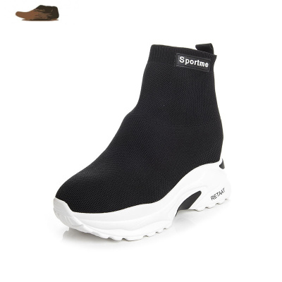 ideamini2020秋季内增高高帮袜子鞋女厚底松糕跟套脚弹力针织靴高跟单