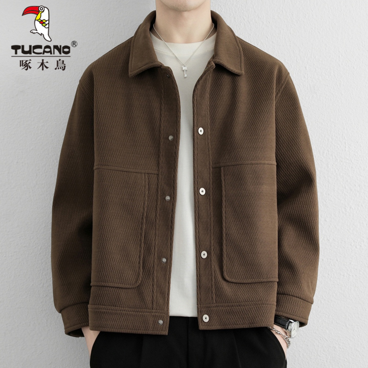 啄木鸟美式复古翻领夹克男士工装外套2025年秋季新款潮牌大码男装