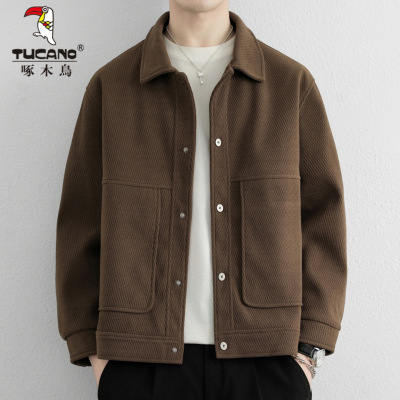 啄木鸟美式复古翻领夹克男士工装外套2025年秋季新款潮牌大码男装