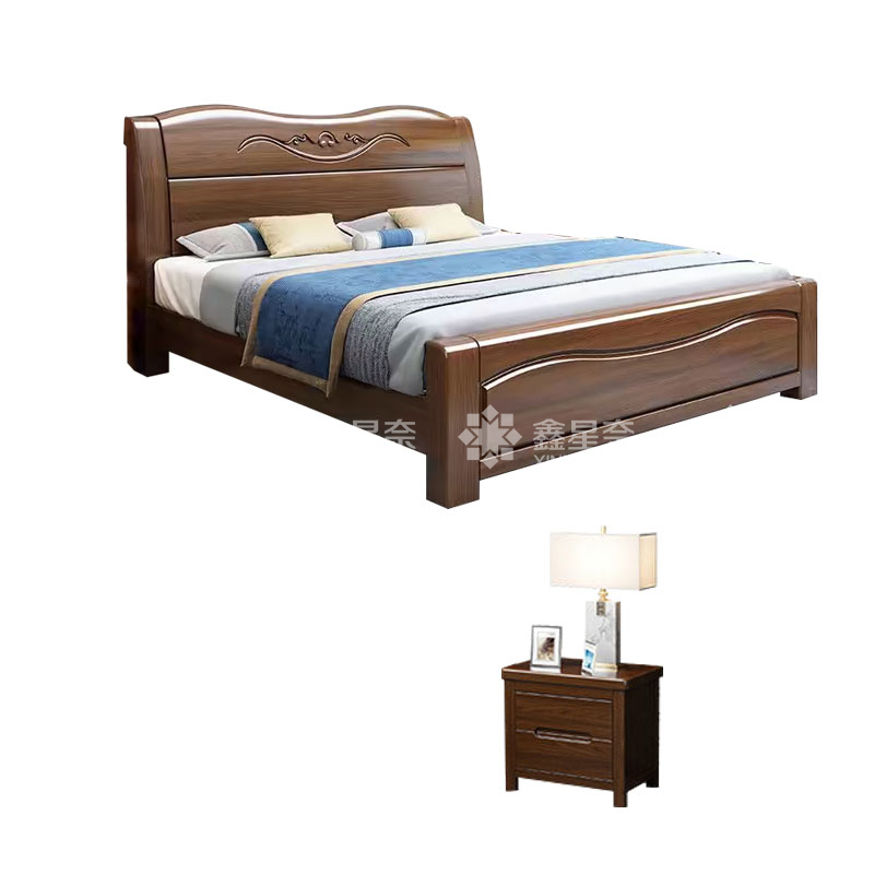 鑫星奈 XXN4022918 胡桃木实木床1.5米单人床含一个床头柜