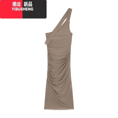 YIBUSHENG收腰包臀挂脖连衣裙女季纯欲性感修身显瘦中长裙高级感网纱裙子