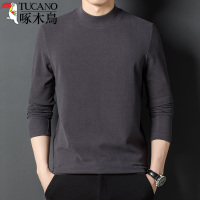 啄木鸟男士秋季半高领纯色长袖T恤中年男装上衣服德绒体恤打底衫