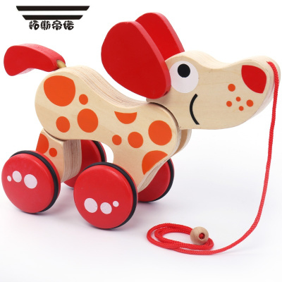 拓斯帝诺拖拉学步玩具拉车婴幼儿童手推车手拉绳拉线玩具车1-3岁宝宝玩具红色斑点小狗拖拉玩具