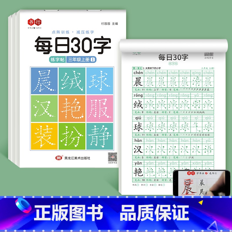 三年级上册3本 [正版]减压同步字帖每日30字一年级字帖上下册语文雷射同步练字帖二三年级人教版小学生每日一练钢笔临摹描红