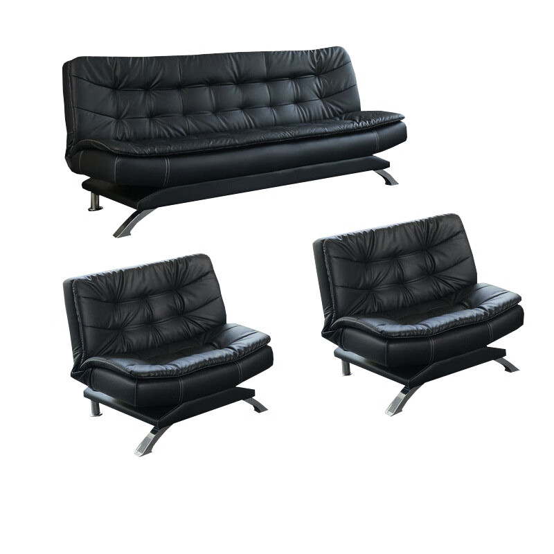 戴劲 办公沙发可折叠商务沙发多功能接待会客沙发组合 头层黑牛皮1+1+3