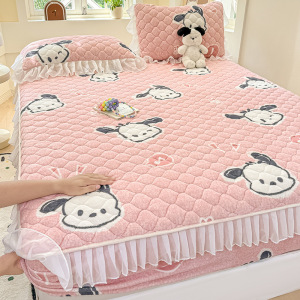 冬季牛奶珊瑚绒夹棉床笠床垫保护罩加绒加厚床单套床裙床罩三件套