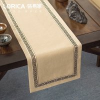 美式桌旗新中式禅意茶旗布现代简约茶几餐桌北欧电视 福延年-米黄(平角款) 33*210cm(适用桌长1.6米-1.7米)
