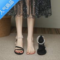 SUNTEK法式珍珠粗跟凉鞋女夏中跟网红黑色性感气质仙女风高跟鞋配裙子32