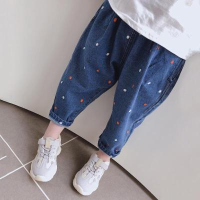 迪鲁奥（DILUAO)儿童2021年品牌童装女童宝宝圆点牛仔裤长裤子中小童哈伦裤休闲裤如图