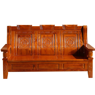 富和美木质沙发办公沙发接待会客办公室家具办公沙发木质121实木三人位沙发 胡桃色