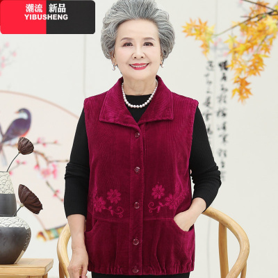 YIBUSHENG胖奶奶春秋灯芯绒马甲中老年人大码春装马夹女妈妈背心老太太外套妈妈装