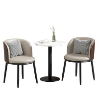 戴劲 洽谈桌北欧轻奢奶茶店皮质茶桌椅组合简约一桌两椅 浅灰拼棕