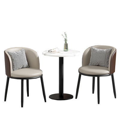 戴劲 洽谈桌北欧轻奢奶茶店皮质茶桌椅组合简约一桌两椅 浅灰拼棕