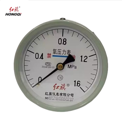 红旗 轴向氧气压力表定制检测款YO100Z(压力值需备注) 块