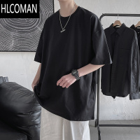 HLCOMAN短袖t恤男春季新款ins潮流纯色百搭打底衫港风宽松休闲痞帅体恤衫