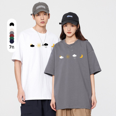 纯棉T恤情侣款夏季短袖T恤圆领潮流宽松休闲百搭打底衫上衣服男女