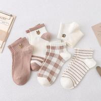 抖店音跨境袜子女日系春秋季咖啡色小熊新款低帮船袜女短袜