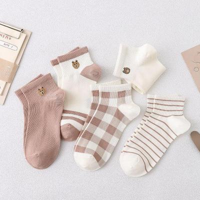 抖店音跨境袜子女日系春秋季咖啡色小熊新款低帮船袜女短袜