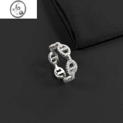 JiMi链环水手环扣戒指女银银猪鼻子镂空指环 轻奢小众独特ins手饰