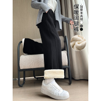 黑色加绒运动裤女秋冬季加厚羊羔绒棉裤外穿直筒宽松保暖阔腿卫裤_976