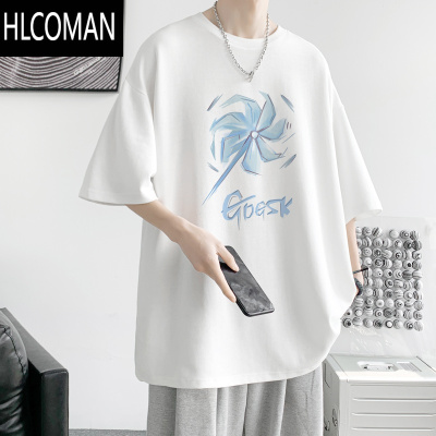 HLCOMAN300G短袖T恤男夏季风车印花半袖大码宽松体恤打底衫潮流