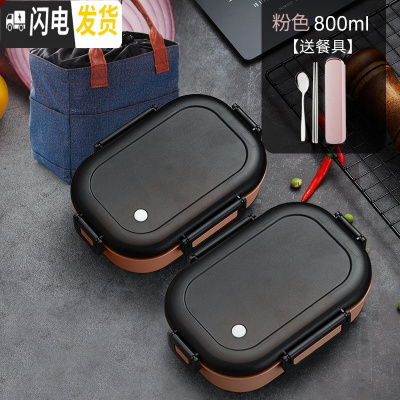 三维工匠冰箱保鲜盒塑料饭盒圆形微波炉加热带专用碗便当盒餐盒水果收纳盒 粉色(两饭盒)+牛仔袋+餐具