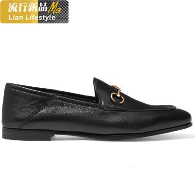 小皮鞋女2020新款马衔扣复古英伦风真皮粗跟乐福鞋一脚蹬平底单鞋知义(ZHIYI)休闲鞋